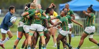 The South African players hug each other after winning the cup final during the match between South Africa and Belgium on day 3 of the World Rugby Sevens Challenger Series 2023 at Markotter Stadium on April 22, 2022 in Stellenbosch, South Africa. (Photo by Roger Sedres/Gallo Images)