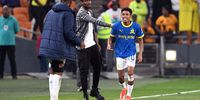 Tashreeq Matthews of Mamelodi Sundowns and coach Rulani Mokwena at FNB Stadium in Johannesburg, South Africa. 2 May 2024. (Photo: Lefty Shivambu/Gallo Images)
