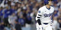 Shohei Ohtani #17 of the Los Angeles Dodgers reacts after a two-run home run against the Cincinnati Reds during the sixth inning in game one of the National League Wild Card Series at Dodger Stadium on September 30, 2025 in Los Angeles, California.  (Photo by Ronald Martinez/Getty Images)