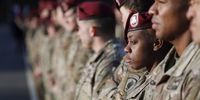 A solemn welcoming ceremony of US soldiers at Adazi military base, Latvia, 25 February 2022. More than 300 soldiers of the 173rd Air Force Brigade arrived in Latvia, demonstrating the US commitment to defend NATO allies and strengthen Latvia's defense capabilities following Russia's military operation in Ukraine.  EPA-EFE/TOMS KALNINS