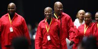 Julius Malema laughs after he and other EFF members took the oath at the 7th parliament first sitting of the National Assembly at the CTICC. 14th June 2024. (Photo : Shelley Christians)