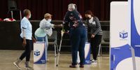 The first voter at ward 26 casts her vote in Bloemfontein, Free State on 1 November 2021 during the local government elections. (Photo: Lihlumelo Toyana)