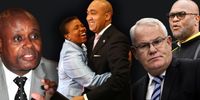 Illustrative image, from left: Suspended South Gauteng Director of Public Prosecutions Andrew Chauke. (Photo: X) | Former National Prosecuting Authority head Shaun Abrahams hugs his predecessor, Nomgcobo Jiba. (Photo: Gallo Images / The Times / Alon Skuy) | Former head of the Durban Organised Crime Unit Major General Johan Booysen. (Photo: Gallo Images / The Times / Alon Skuy) | The late South African ambassador to France and former police minister Nathi Mthethwa. (Photo: Gallo Images / Darren Stewart)