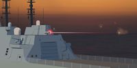 MOD’s computer generated image illustrating the use of Directed Energy Weapons (lasers), which are powered solely by electricity and operate without ammunition, on a Type 26 Frigate. (Photo: UK Crown)