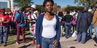Photo: Nobuhle Mabena, 46, spoke to the New Frame about why she was a part of today's national shutdown. April 25, 2018 Photo: Daylin Paul for New Frame