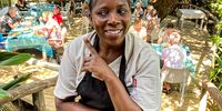Chef Nomazulu Ndlovu - one of three chefs in the village who work in the lodge kitchen, none of whom had experience in hospitality before. (Photo: Angus Begg)<br>