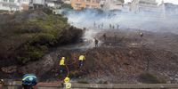 Firefighters damp down the ground in Glencairn, Cape Town, after a blaze which destroyed  houses. (Photo:Pete van der Spek)