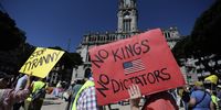 People attend a 'No Kings' rally in Porto