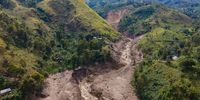 An aerial photo shows the damage brought by floods and landslides in Bushushu, South Kivu Province, Democratic Republic of the Congo, 9 May 2023. Over 400 people were killed during flash floods due to high rainfalls in Kalehe territory, according to a government spokesman. (Photo: EPA-EFE/STR)