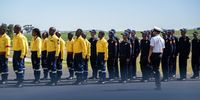 Fire Department and Volunteer Wildfire Services personnel on parade at during the Western Cape Summer Fire Readiness event. (Photo: Kyra Wilkinson)