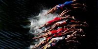 MUNICH, GERMANY - AUGUST 14: Athletes start for the Triathlon competition on day 4 of the European Championships Munich 2022 at Olympiapark on August 14, 2022 in Munich, Germany. (Photo by Alexander Hassenstein/Getty Images)