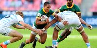 Demitre Erasmus of South Africa runs with the ball during the U20 Rugby Championship match between South Africa and Argentina at Nelson Mandela Bay Stadium on May 01, 2025 in Gqeberha, South Africa. (Photo by Richard Huggard/Gallo Images/Getty Images)