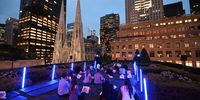 Guests attend a meditation class as Headspace collaborates with Lucasfilm to master sleep, stress and focus with STAR WARS™ mindfulness content on May 03, 2022 in New York City. (Photo by Slaven Vlasic/Getty Images for Headspace)