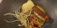 Kabeljou, squid, creamed leeks and fennel. (Photo: Tony Jackman)