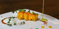 Modern halaal: Oven-roasted spiced butternut slices served with a mint and coriander cream sauce and carrot purée by Naadir Gattoo at Jasmine Fusion. (Photo: Waseem Kooreyshi)<br>