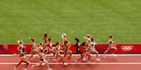 TOKYO, JAPAN - AUGUST 02: Gabriela Debues-Stafford of Team Canada runs ahead in round one of the Women's 1500m heats on day ten of the Tokyo 2020 Olympic Games at Olympic Stadium on August 02, 2021 in Tokyo, Japan. (Photo by Ezra Shaw/Getty Images)