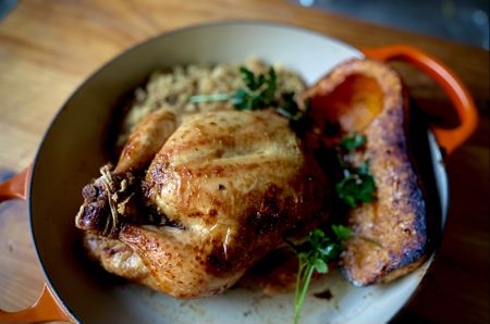 What’s cooking today: Couscous-stuffed roast chicken