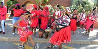 SOWETO, SOUTH AFRICA - APRIL 12: Traditional healers picket outside SA Human Rights Commission demanding more protection on April 12, 2021 in Soweto, South Africa. The protest follows the killing of Gogo Jostina Sangweni who was accused of witchcraft by her attackers. (Photo by Gallo Images/Daily Sun/Morapedi Mashashe)