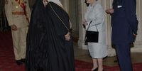 From left to right: Bahrain’s Sheikh Nasser, Princess Sabeeka and King Hamad meet Queen Elizabeth II and Prince Philip for a Diamond Jubilee banquet at Windsor Castle on 18 May 2012. (Photo: Arthur Edwards / WPA Pool / Getty Images)