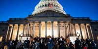 WASHINGTON, DC - FEBRUARY 23: Speaker of the House Nancy Pelosi (D-CA), Senate Majority Leader Charles Schumer (D-NY) and Senate Minority Leader Mitch McConnell (R-KY) join fellow members of Congress to observe a moment of silence on the steps of the U.S. Capitol, on February 23, 2021 in Washington, DC. Congressional leaders held a candlelight ceremony to mark the more than 500,000 U.S. deaths due to the COVID-19 pandemic. (Photo by Al Drago/Getty Images)