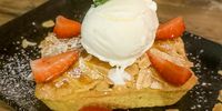 That delightful strawberry and almond tart. I’d say it’s best to share. (Photo: Tony Jackman)<br>