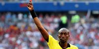  Referee Malang Diedhiou shows the red card to Igor Smolnikov of Russia during the FIFA World Cup 2018 group A preliminary round soccer match between Uruguay and Russia in Samara, Russia, 25 June 2018. PA-EFE/TATYANA ZENKOVICH