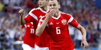 Denis Cheryshev of Russia of Russia celebrates scoring the 1-0 during the FIFA World Cup 2018 quarter final soccer match between Russia and Croatia in Sochi, Russia, 07 July 2018.  EPA-EFE/SHAWN THEW  