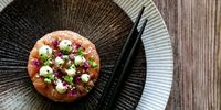 Tuna tartare: dressing of soya sauce and ponzu, with wasabi mayo and microgreens. (Photo: Pascale Butcher)