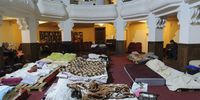 epa09829274 Sleeping places prepared for refugees from different places of Ukraine at one of a theatre of Western Ukrainian city of Lviv, 16 March 2022. Russian troops entered Ukraine on 24 February prompting the country's president to declare martial law and triggering a series of announcements by Western countries to impose severe economic sanctions on Russia.  EPA-EFE/MYKOLA TYS