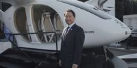 Chey Tae-won, billionaire and chairman of SK Group, beside an urban air mobility aircraft at a news conference for the 2030 World Expo Busan candidacy in central Paris, France, on Monday, Oct. 9, 2023. SK Group, a key supplier to Ford Motor Co., said tensions between the US and China will keep electric-vehicle battery prices higher for longer. Photographer: Cyril Marcilhacy/Bloomberg via Getty Images