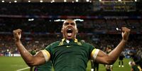 Damian Willemse of South Africa celebrates after his team won the Rugby World Cup 2023 final between New Zealand and South Africa in Saint-Denis, France, 28 October 2023.  (Photo: EPA-EFE/YOAN VALAT)