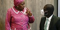 Commissioner Nosiviwe Mapisa-Nqakula with Minister Ronald Lamola at the interviews of the Chief Justice of south africa held in sandton on 03 February 2022.Photo:Felix Dlangamandla/Daily Maverick