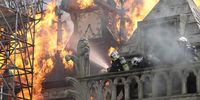Firefighters battle the blaze at Notre-Dame. Production still from 'Notre-Dame On Fire'. Image: courtesy of Universal Studios