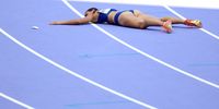 PARIS, FRANCE - AUGUST 05: Polyniki Emmanouilidou of Team Greece reacts during the Women's 200m Repechage on day ten of the Olympic Games Paris 2024 at Stade de France on August 05, 2024 in Paris, France. (Photo by Hannah Peters/Getty Images)