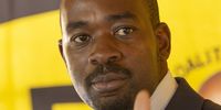 Zimbabwe's main opposition Citizens Coalition for Change (CCC) party leader Nelson Chamisa gestures as he addresses the media in Harare, Zimbabwe, 11 October 2023. Chamisa gave the press conference after all the 15 Members of the Parliament from the party were suspended.  EPA-EFE/AARON UFUMELI