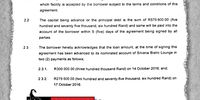 Caption: An extract of section two of the alleged ‘loan agreement’. The tone, tense and meaning of section 2.3 contradicts the content of the purported agreement and the signature date of 30 September 2016.