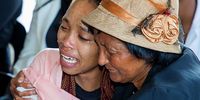 Left, Tazlin's mom Abrunecia Lucas being comforted by a family member at the funeral<br>(Photo:  Donna van der Watt)