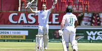 Proteas skipper Temba Bavuma walks over to congratulate teammate Tristan Stubbs on achieving his century on the third day of the first Test between South Africa and Sri Lanka at Kingsmead Stadium in Durban on 29 November. (Photo: Darren Stewart / Gallo Images)<br>
