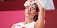 SAITAMA, JAPAN - JULY 30: Siyu Wang #5 of Team China puts an ice pack on her head after sustaining an injury against Australia during the first half of a Women's Basketball Preliminary Round Group C game on day seven of the Tokyo 2020 Olympic Games at Saitama Super Arena on July 30, 2021 in Saitama, Japan. (Photo by Gregory Shamus/Getty Images)