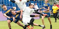 National teams of Japan (white) and Australia during a Frisbee game during the World Games of the non-Olympic sports in Wroclaw. (Photo: EPA / Maciej Kulczynski)
