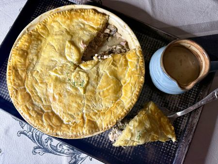 Turn leftover roast chicken into a chicken and mushroom pie