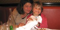 A happy chocolate face at Chez Allard, Paris. With mum Jill Daly. 