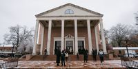 MEMPHIS, TN - FEBRUARY 01: Funeral attendees and media gather outside Mississippi Boulevard Christian Church on the morning of Tyre Nichols' funeral on February 1, 2023 in Memphis, Tennessee. On January 7th, 29-year-old Nichols was violently beaten for three minutes by Memphis police officers at a traffic stop and died of his injuries. Five Black Memphis Police officers have been fired after an internal investigation found them to be “directly responsible” for the beating and have been charged with “second-degree murder, aggravated assault, two charges of aggravated kidnapping, two charges of official misconduct and one charge of official oppression.” (Photo by Lucy Garrett/Getty Images)