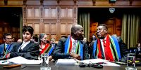 Ronald Lamola (C), Minister of Justice of South Africa, and Vusimuzi Madonsela (R), South African Ambassador to the Netherlands, at the International Court of Justice (ICJ), prior to the hearing of the genocide case against Israel through South Africa, in The Hauge, The Netherlands, 11 January 2024. According to the South Africans, Israel is currently committing genocidal acts against Palestinians in the Gaza Strip. Thousands of Israelis and Palestinians have been killed since the militant group Hamas launched an unprecedented attack on Israel from the Gaza Strip on 07 October, and the Israeli strikes on the Palestinian enclave which followed it.  (Photo: EPA-EFE / REMKO DE WAAL)