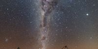 The Milky Way galaxy stretches above the core group of CSIRO’s Australian Square Kilometre Array Pathfinder (ASKAP) radio telescope (Photo: CSIRO / Alex Cherney)