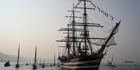 Italian Navy training vessel Amerigo Vespucci arrives in the port of Genoa, Italy, 10 June 2025. After leaving on 01 July 2023, the sailing trip around the world brought the school ship to about 30 countries before returning to its home port.  EPA-EFE/LUCA ZENNARO