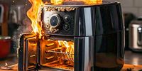 An image generated by a request to Meta AI for an illustration of ‘a non brand air fryer on fire’.<br>