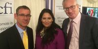 Mark Regev (left), then Israel’s ambassador to the UK; Priti Patel (centre), then minister for international development; and Stuart Polak (right), honorary president of Conservative Friends of Israel, in London on 24 January 2017. (Photo: Mark Regev / Twitter)