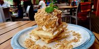 My Waffle House salted caramel avalanche, the vanilla ice cream  locally made and served on a bed of macadamia praline and caramel crunch. Easy to see why it is a menu favourite. (Photo: Wanda Hennig)<br>