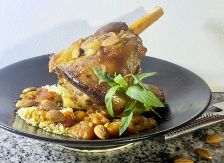 Lamb shank tagine with apricots & toasted almonds